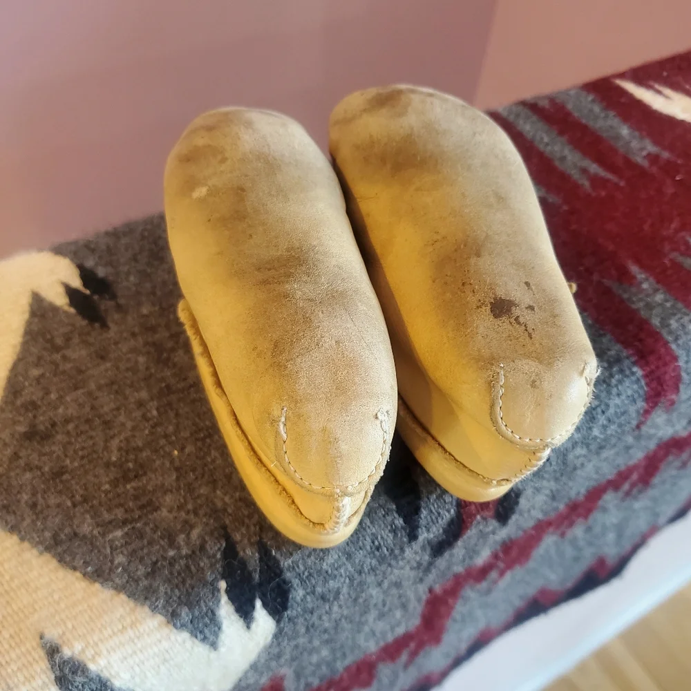 Handcrafted Tan Leather Kids Moccasins, Size 7